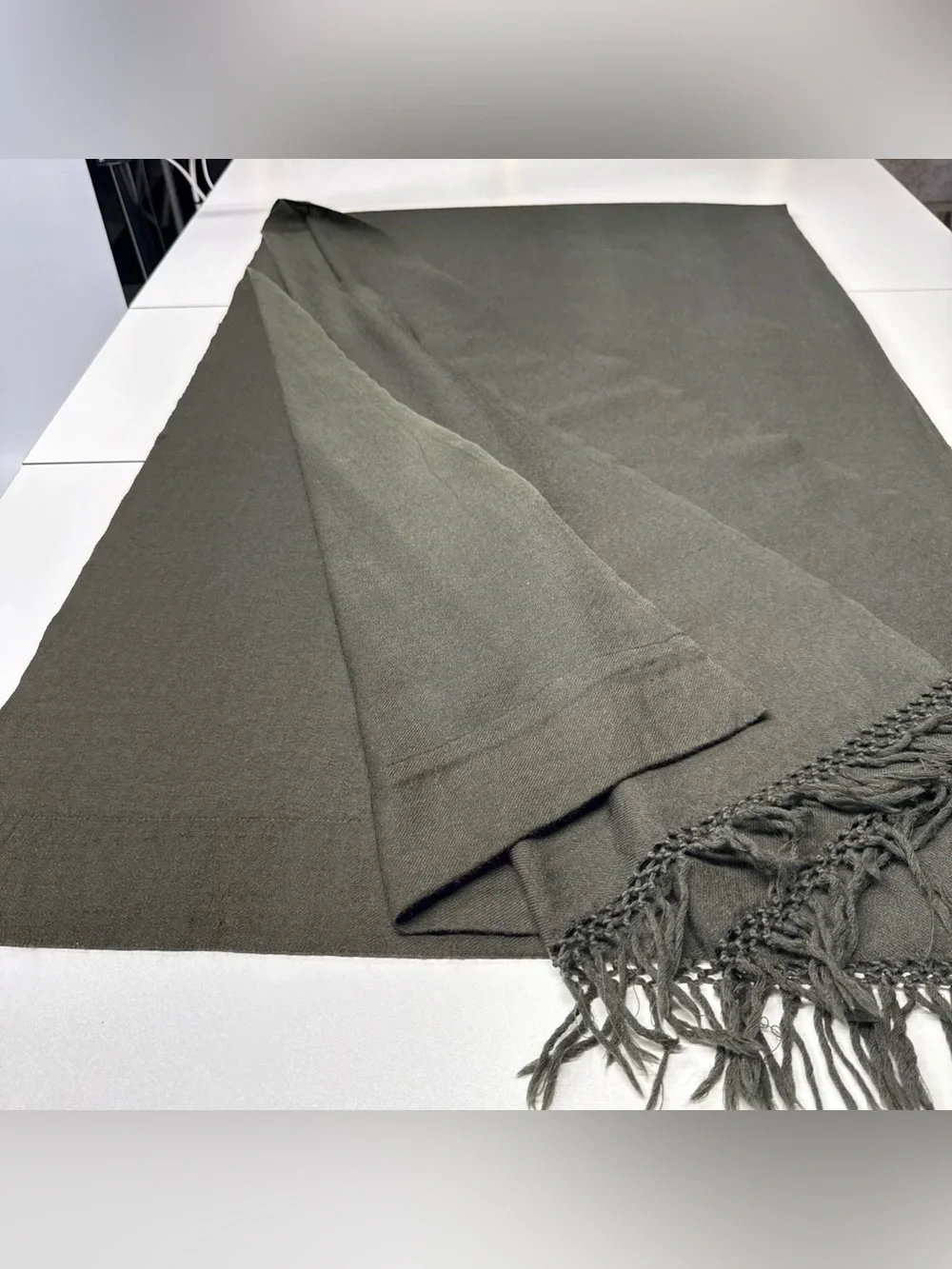 Nate Berkus Wool ONE Window Panel Olive Green Fringe 50x78